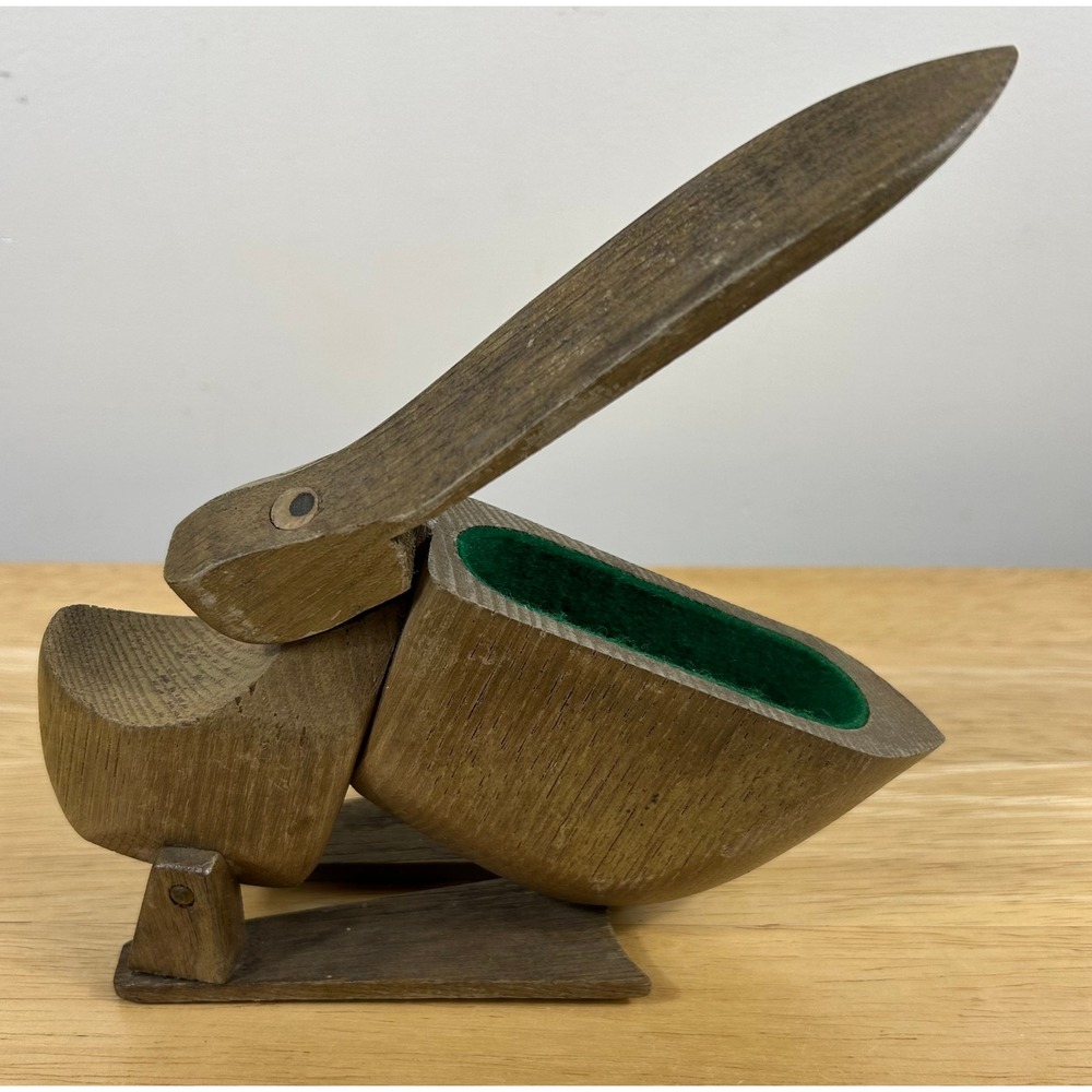 Zoo-Line Pelican Trinket Box Brown Vintage MCM Teak Wood Bird Figurine Rare